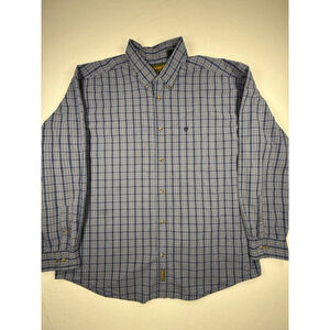 Timberland Men’s Long Sleeve Button-Up Shirt – XXL – Blue Plaid Cotton